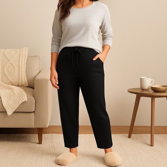 Cuddl Duds M Black Stretch Pull-On Pants Lounge Comfort Soft Cozy Pockets - Picture 2 of 14